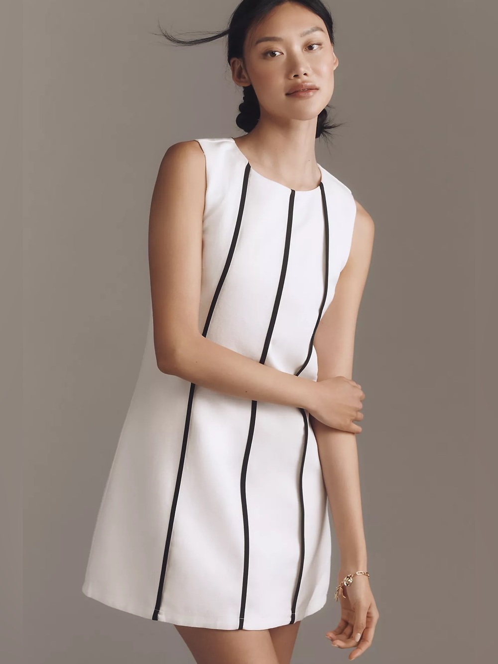 ENDLESS ROSE | ANTHROLOGIE | Shift Dress |Linen Blend White and Black Striped